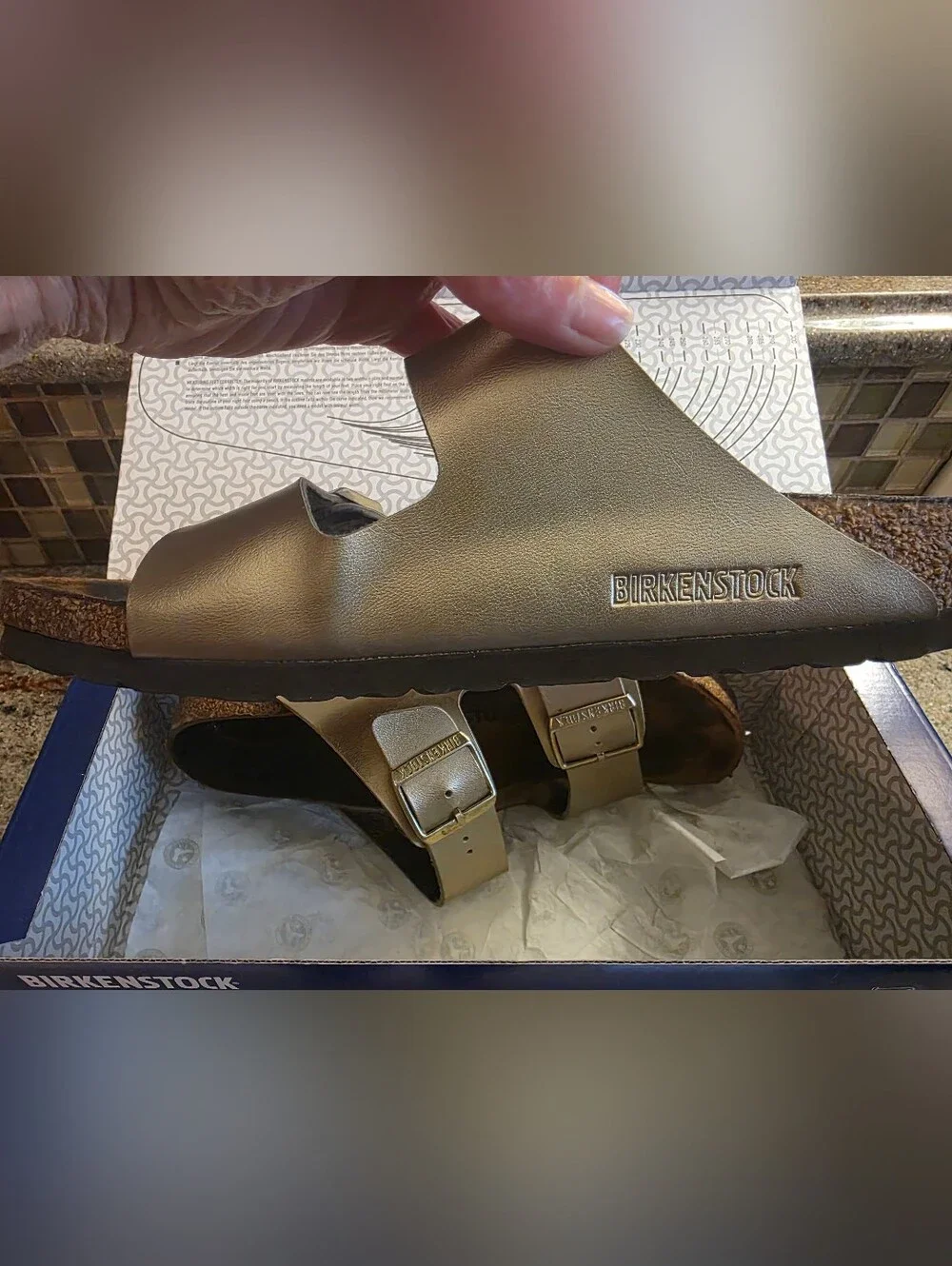 Birkenstock Arizona Sandals in Metallic Gold - Size 39